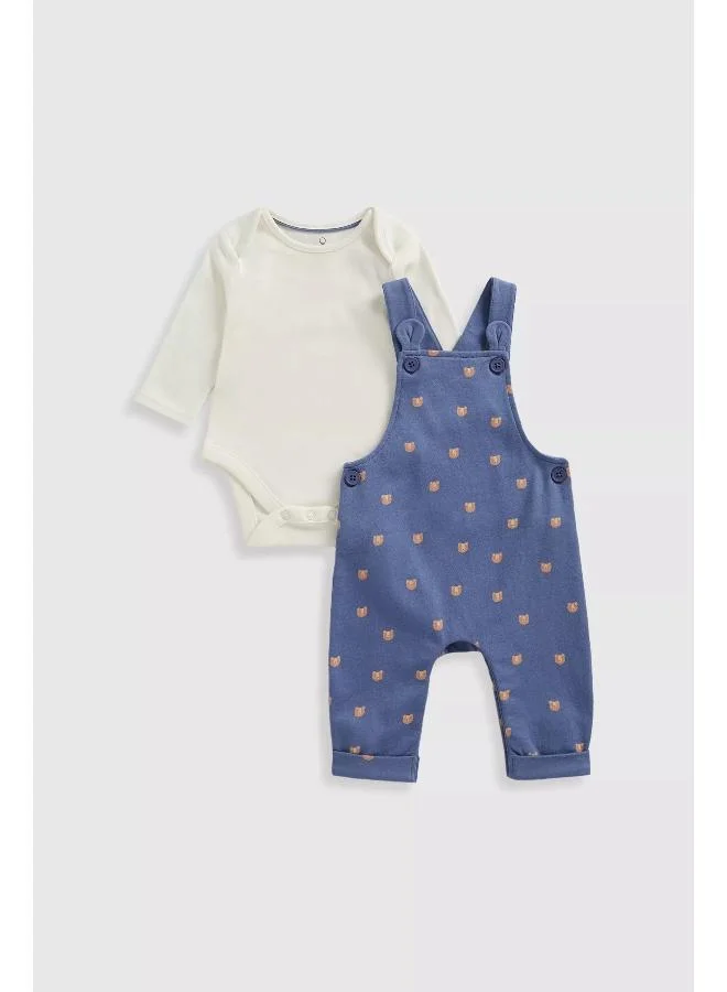 mothercare Bear Club Dungarees and Bodysuit Set